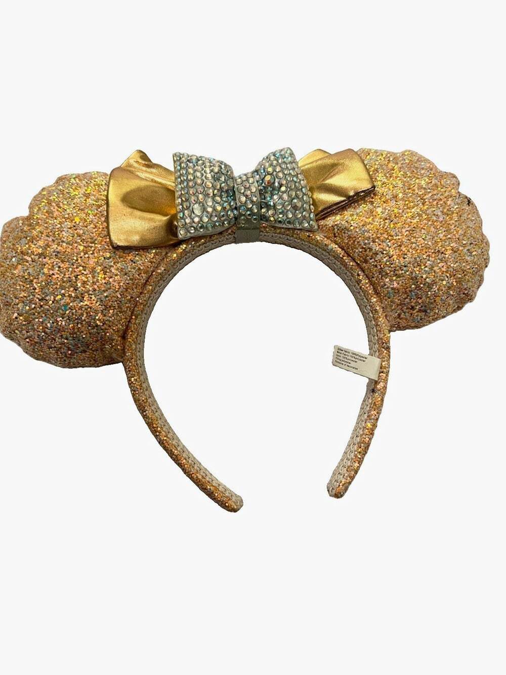 Disney Minnie Mouse Ears Headband Gold Glitter Bow Rhinestone Accents 102052020